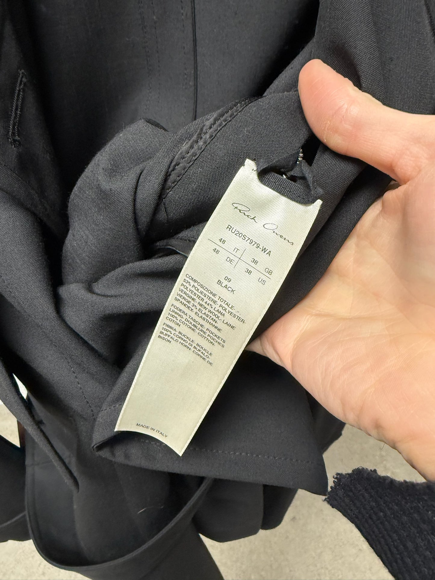 SS2020 Rick Owens ‘Tecuatl’ Double Breasted Black Wool Belted Trench Coat