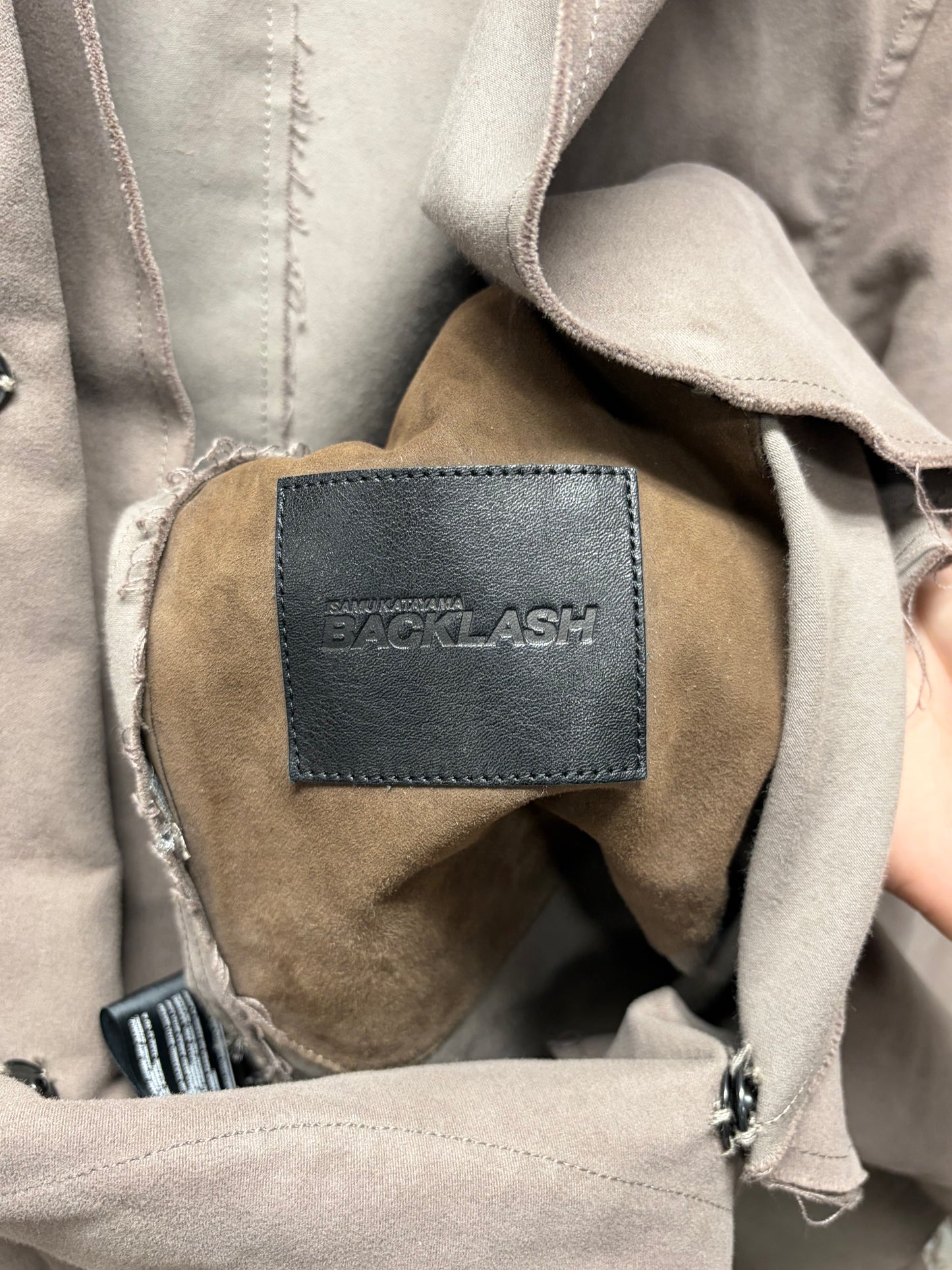 Backlash by Itsamu Katayama Leather Detailed Raw Hem Fishtail Parka