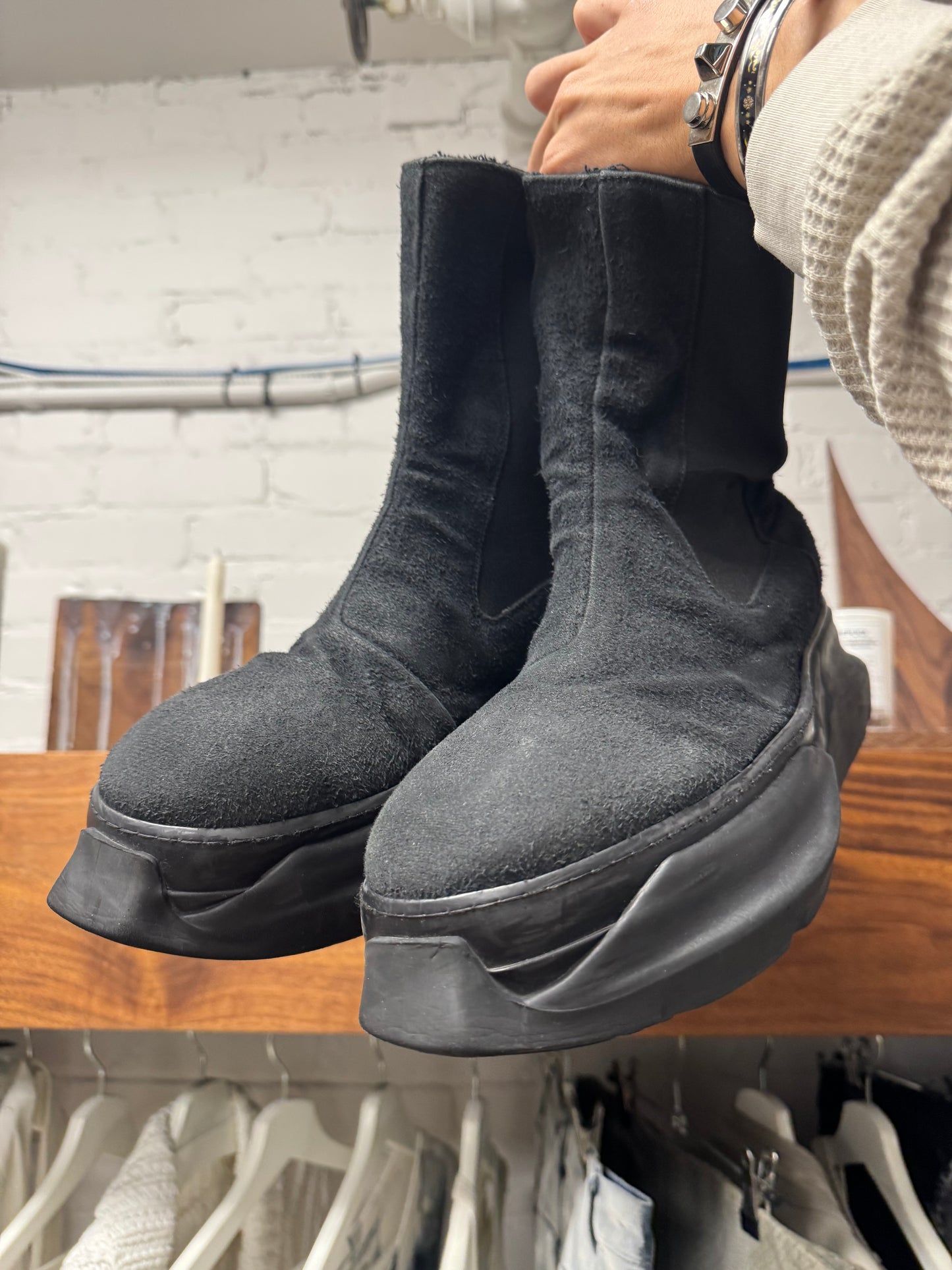Rick Owens ‘Abstract’ Sole Black Suede Boots