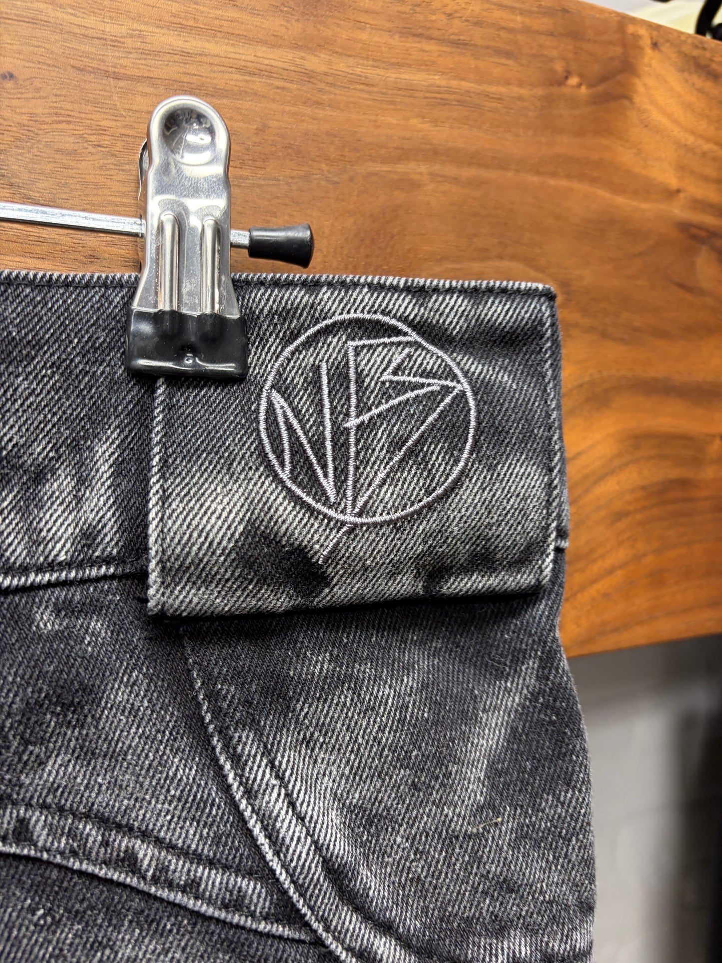 No Faith Studios Black Heavy Flare Cargo Denim