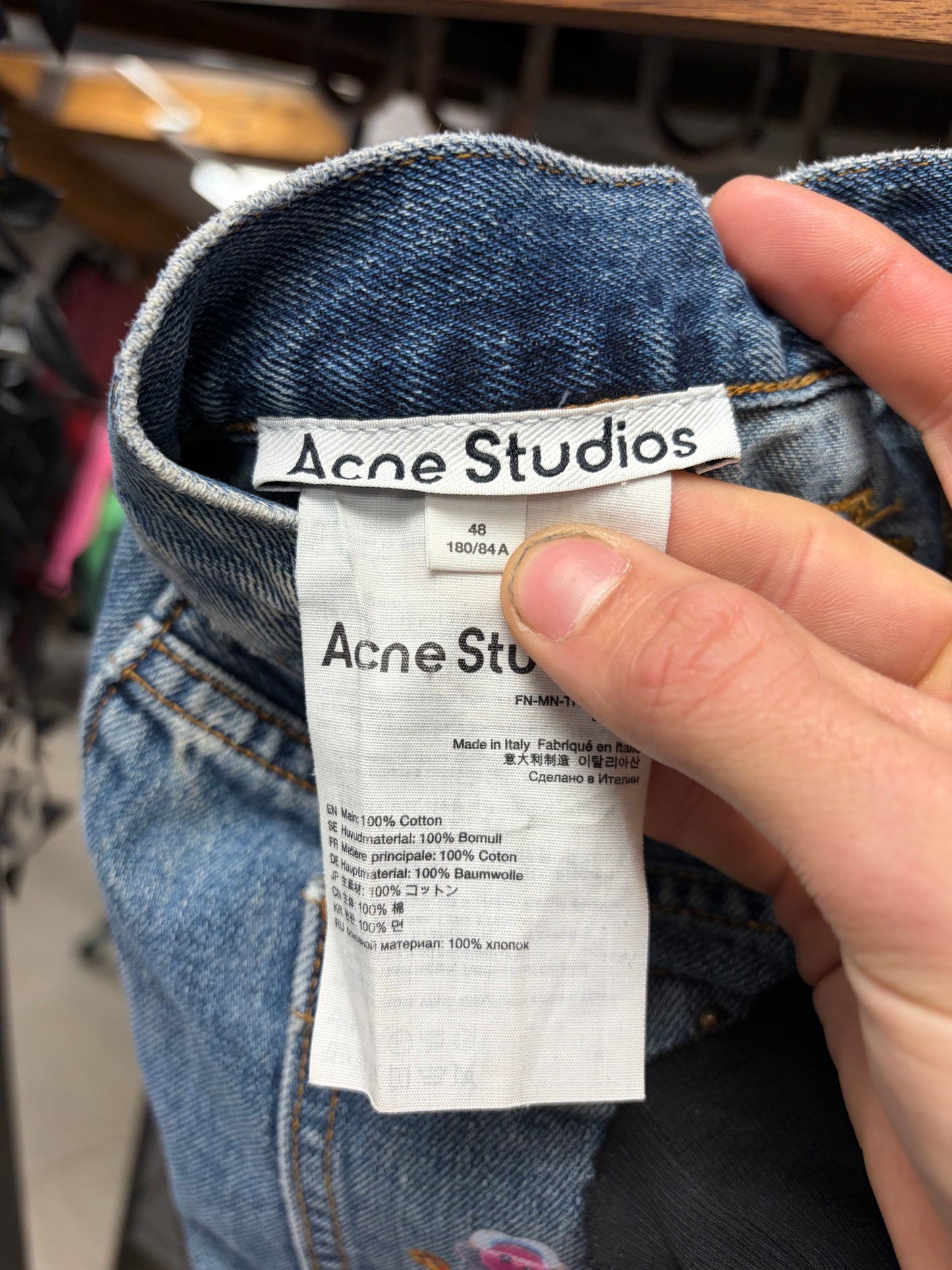 Acne Studios Embellished Blue Flared Leg Button Fly Denim
