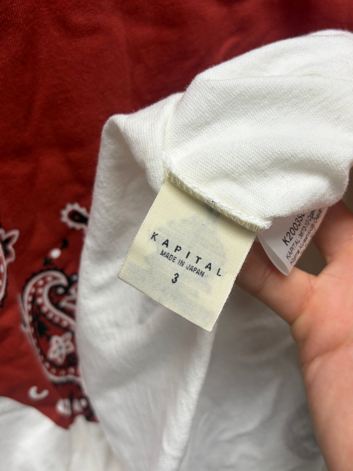 Kapital ‘Paisley Drip’ Red Bandana Print White Graphic T-Shirt
