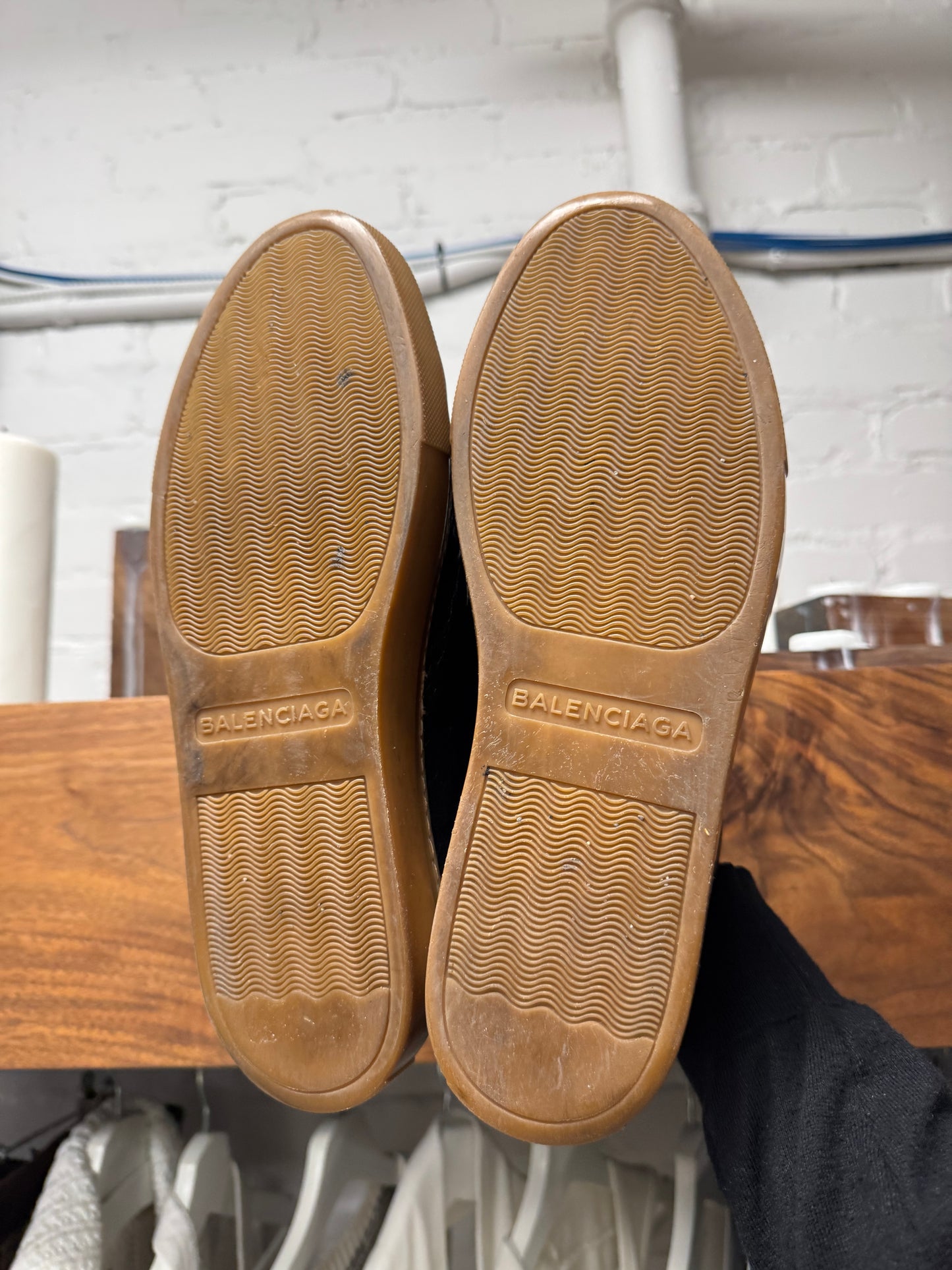 Balenciaga ‘Arena’ Black Leather/Gum Sole Mid Top Sneakers