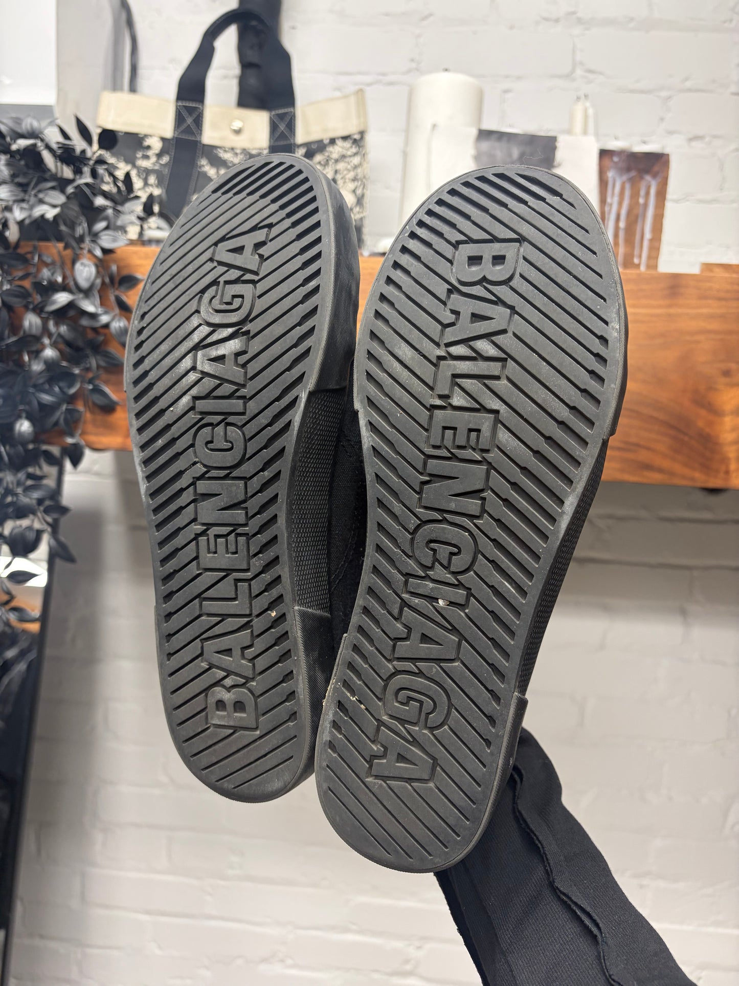 Balenciaga ‘Paris’ Distressed Black Canvas Low Top Sneakers
