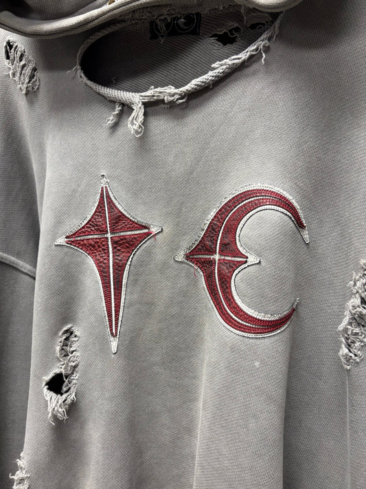 AW2023 Thug Club ‘Rock’ Grey Distressed Embroidered Logo Hoodie