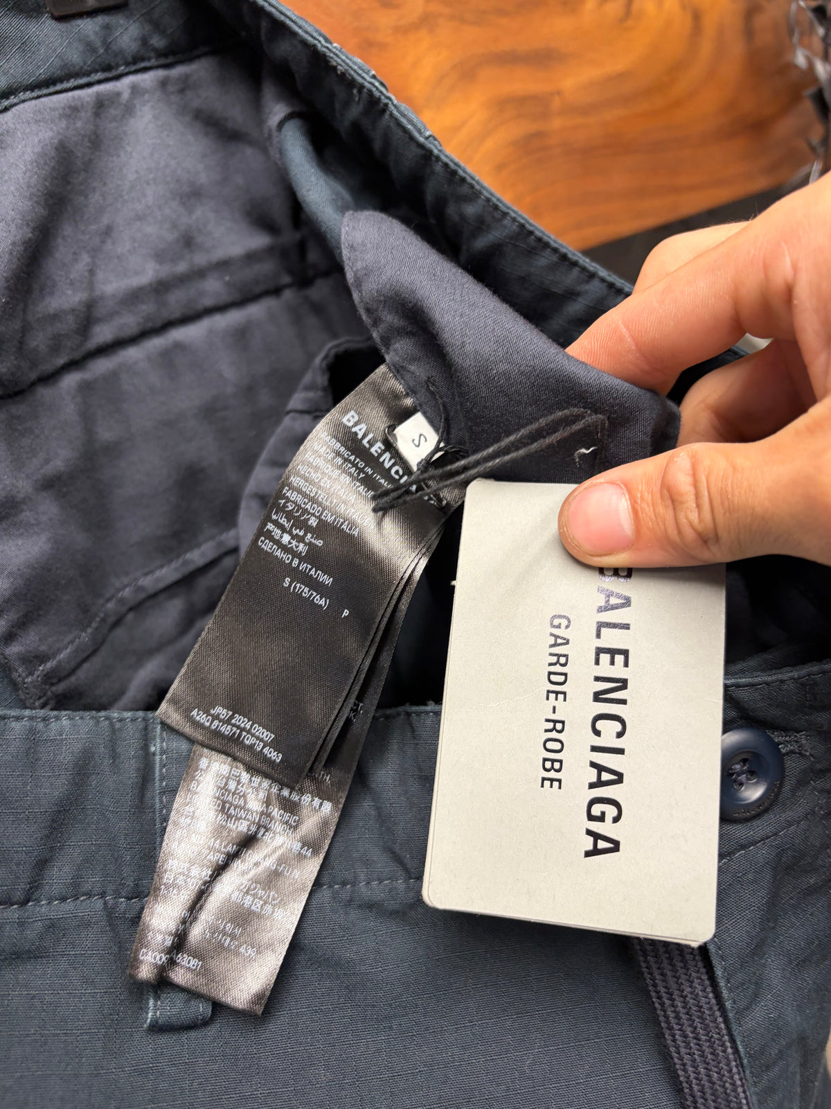 2024 Balenciaga Garde-Robe Navy Blue Ripstop Wide Leg Drawstring Cargo Pants