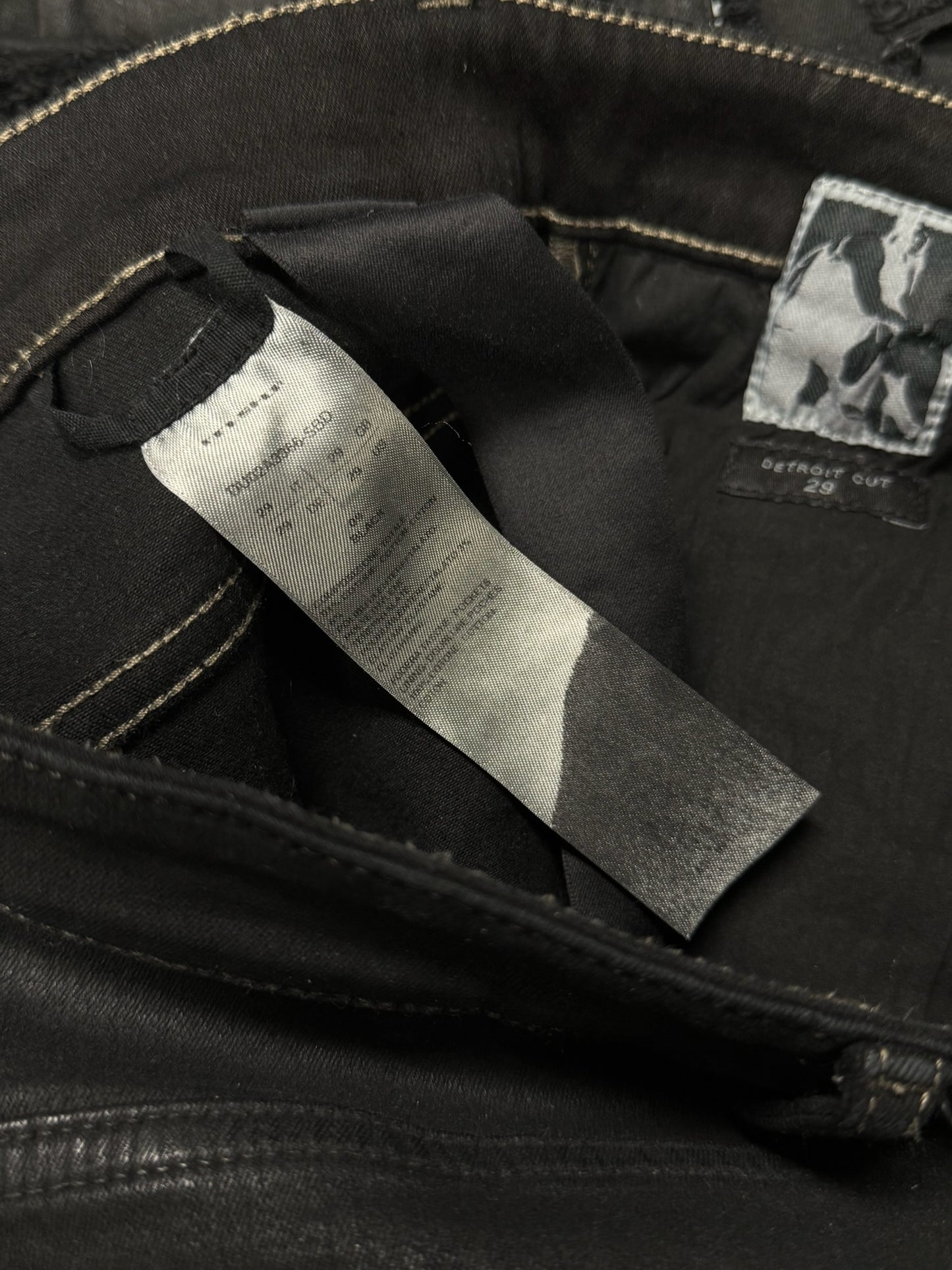 AW2021 Rick Owens ‘Detroit Cut’ Waxed Black Thrash Distressed Denim