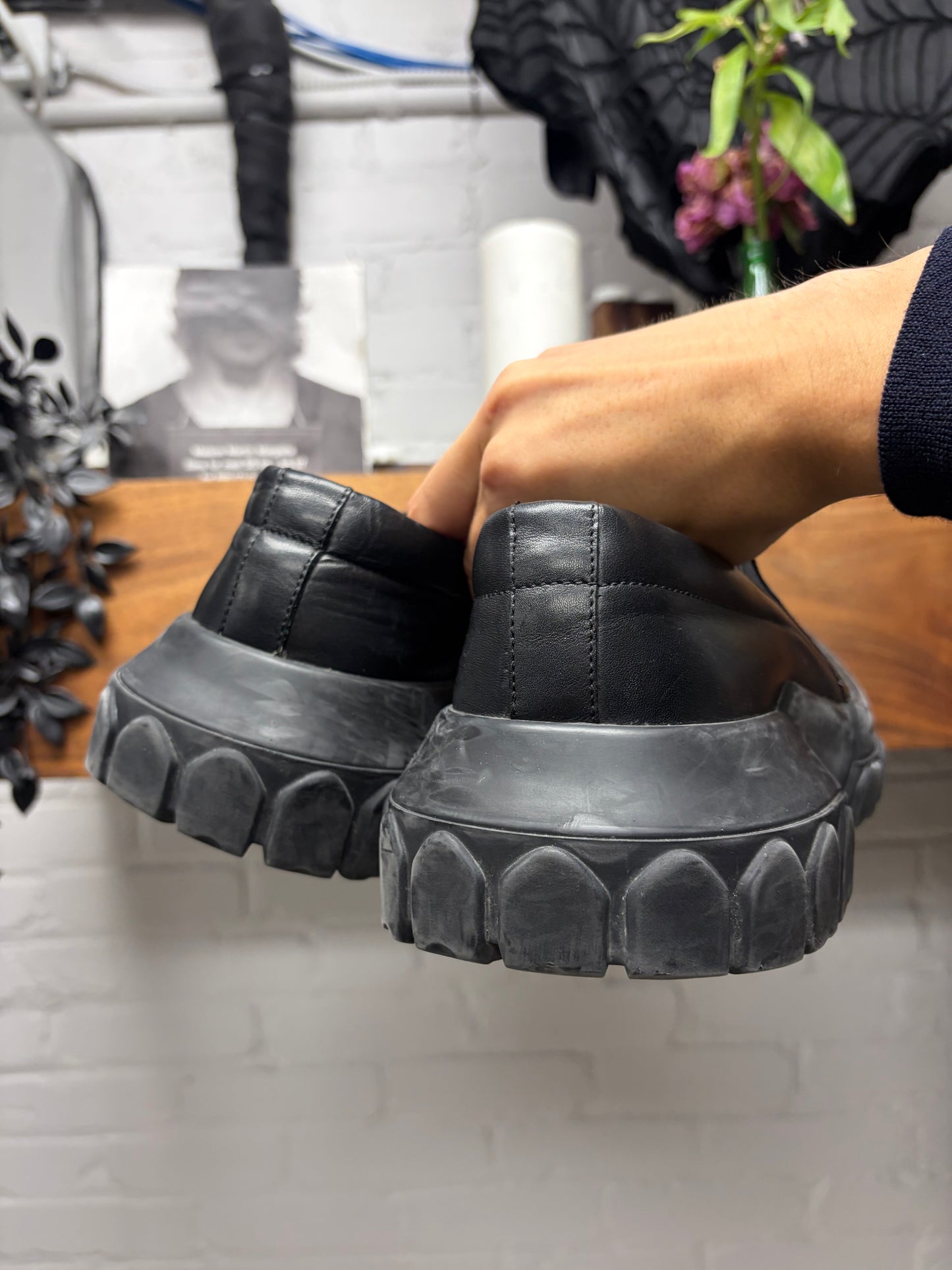 Rick Owens ‘Tractor Sole’ Black Leather Low Top Derbys