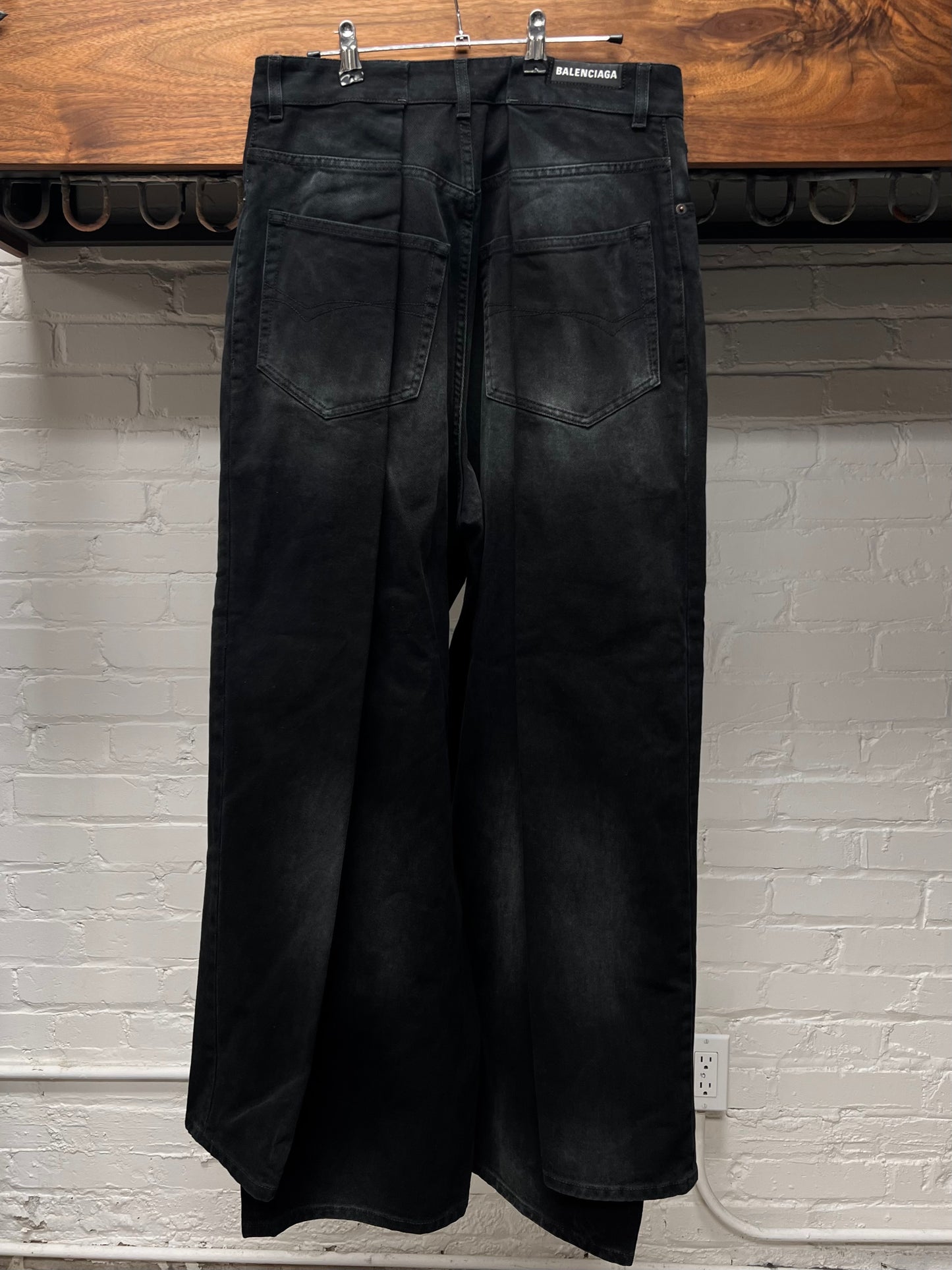 AW23 Balenciaga Double Layered Black Wide Cut Denim