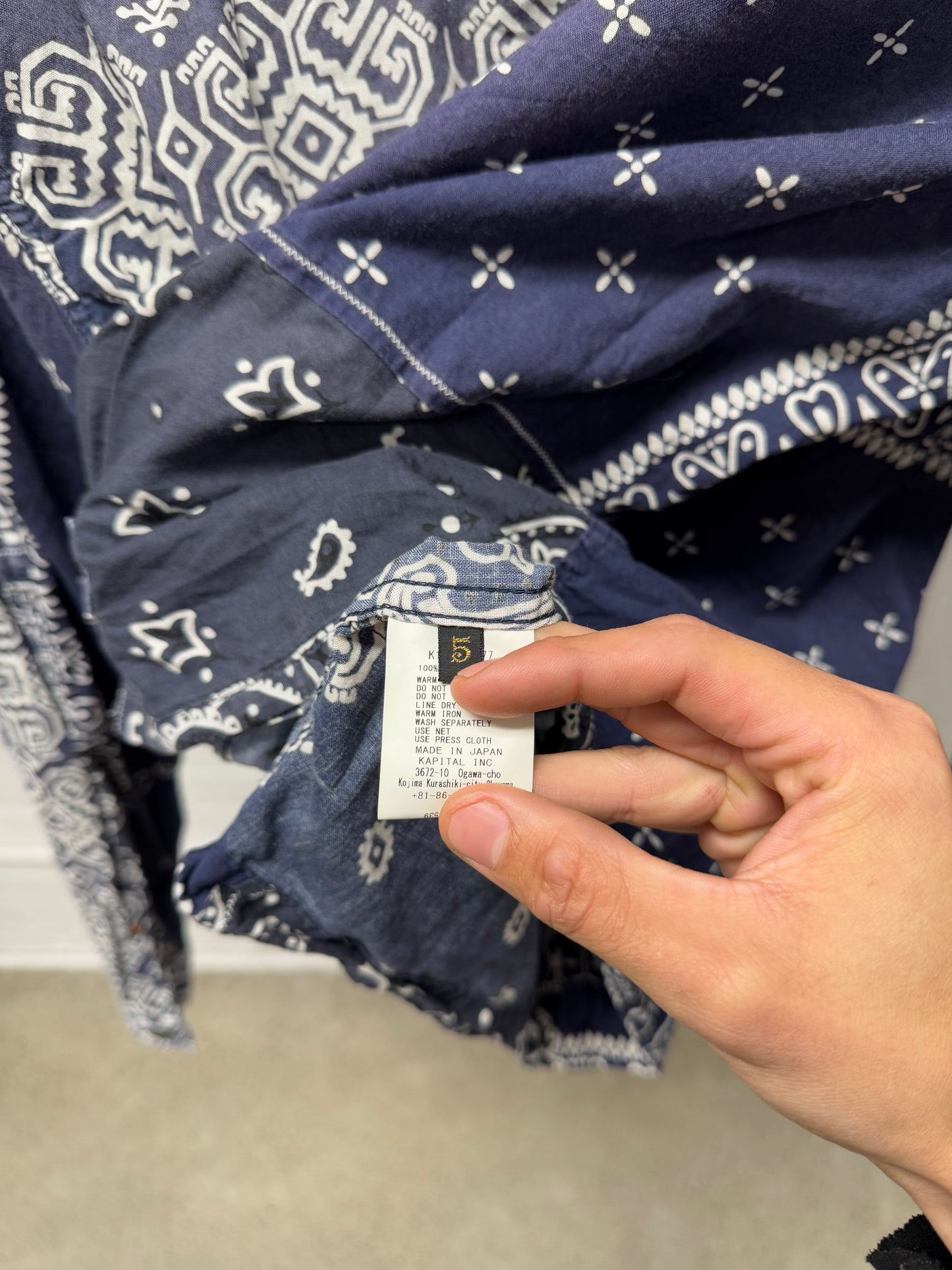 Kapital Blue Paisley Bandanna Patch Buckle-Back Trucker Jacket