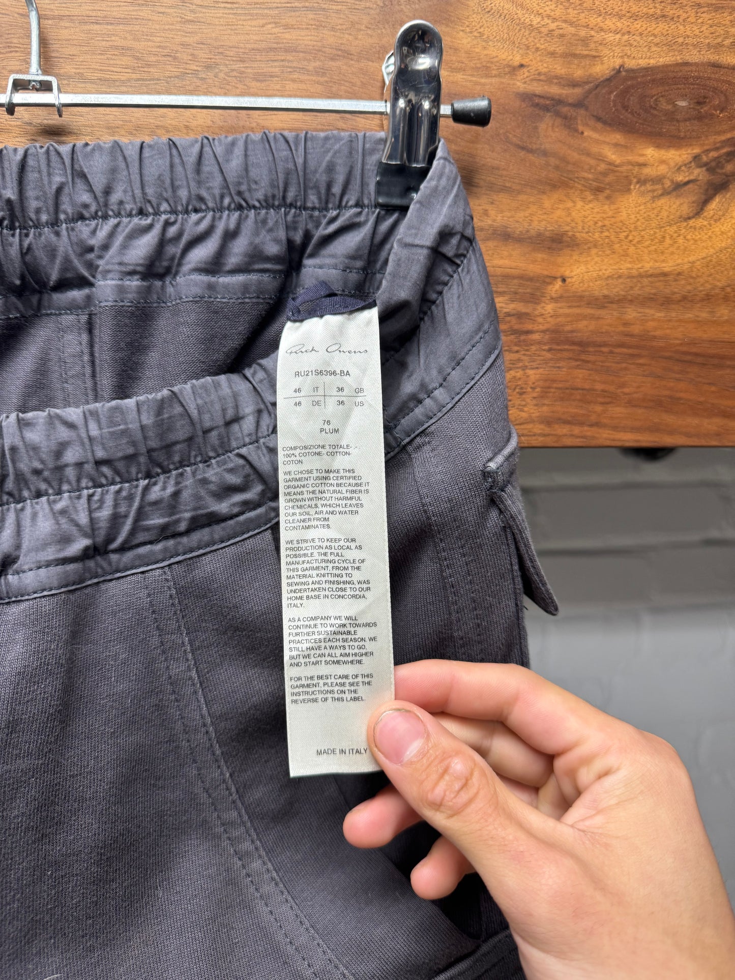SS22 Rick Owens ‘Phlegethon’ Plum Drawstring Cotton Cargo Joggers