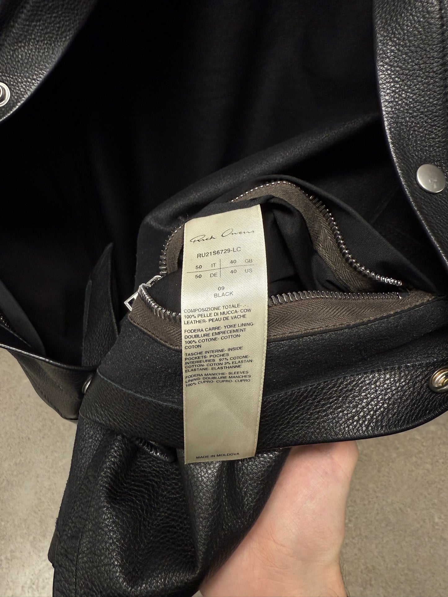 SS2021 Rick Owens ‘Phlegethon’ Black Leather Shoulder-Strap Workers Jacket