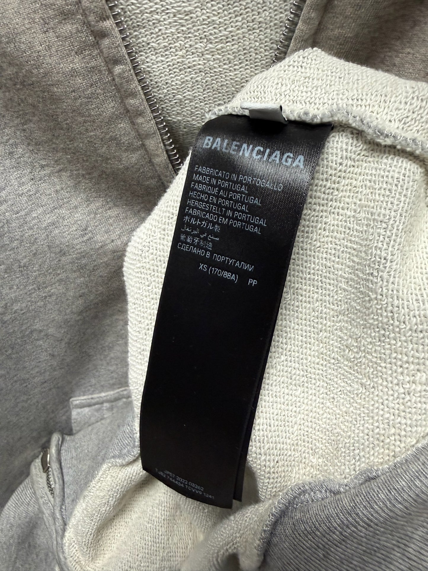 2022 Balenciaga ‘Logo-less’ Grey Zip-Up Heavy Cotton Hoodie