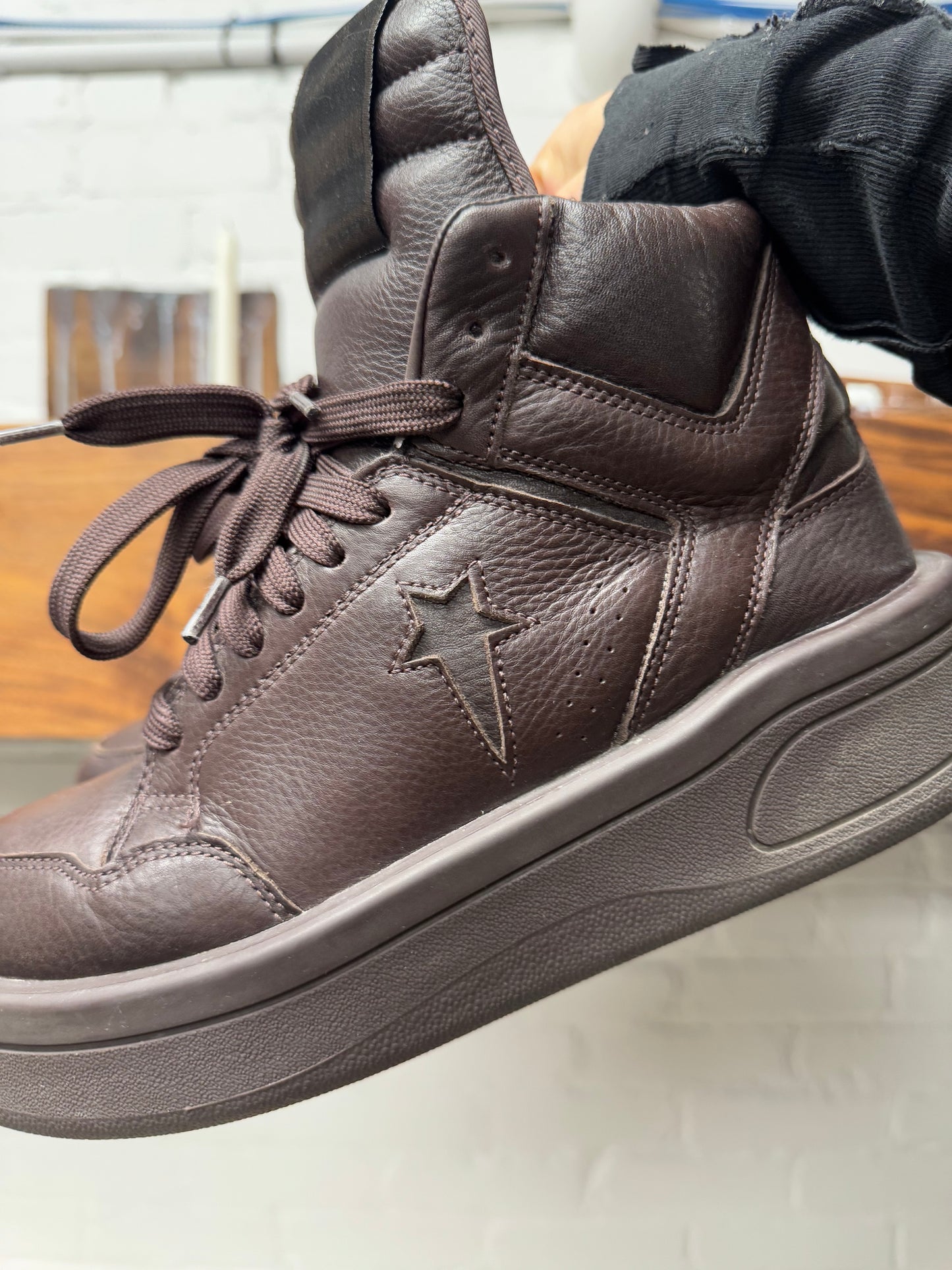 Rick Owens x Converse ‘TURBOPWN’ Chocolate Brown High Top Sneakers