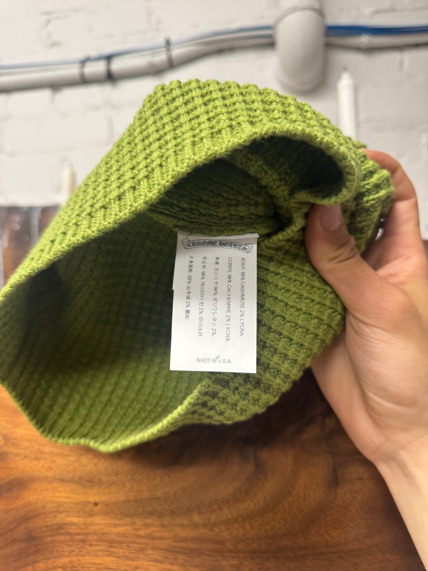 Chrome Hearts ‘Hit & Run’ Green Cashmere Silver Knitted Beanie