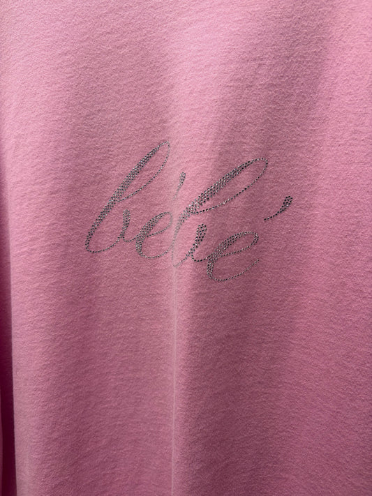 2021 Balenciaga ‘Bébé’ Pink Rhinestone Oversized T-Shirt
