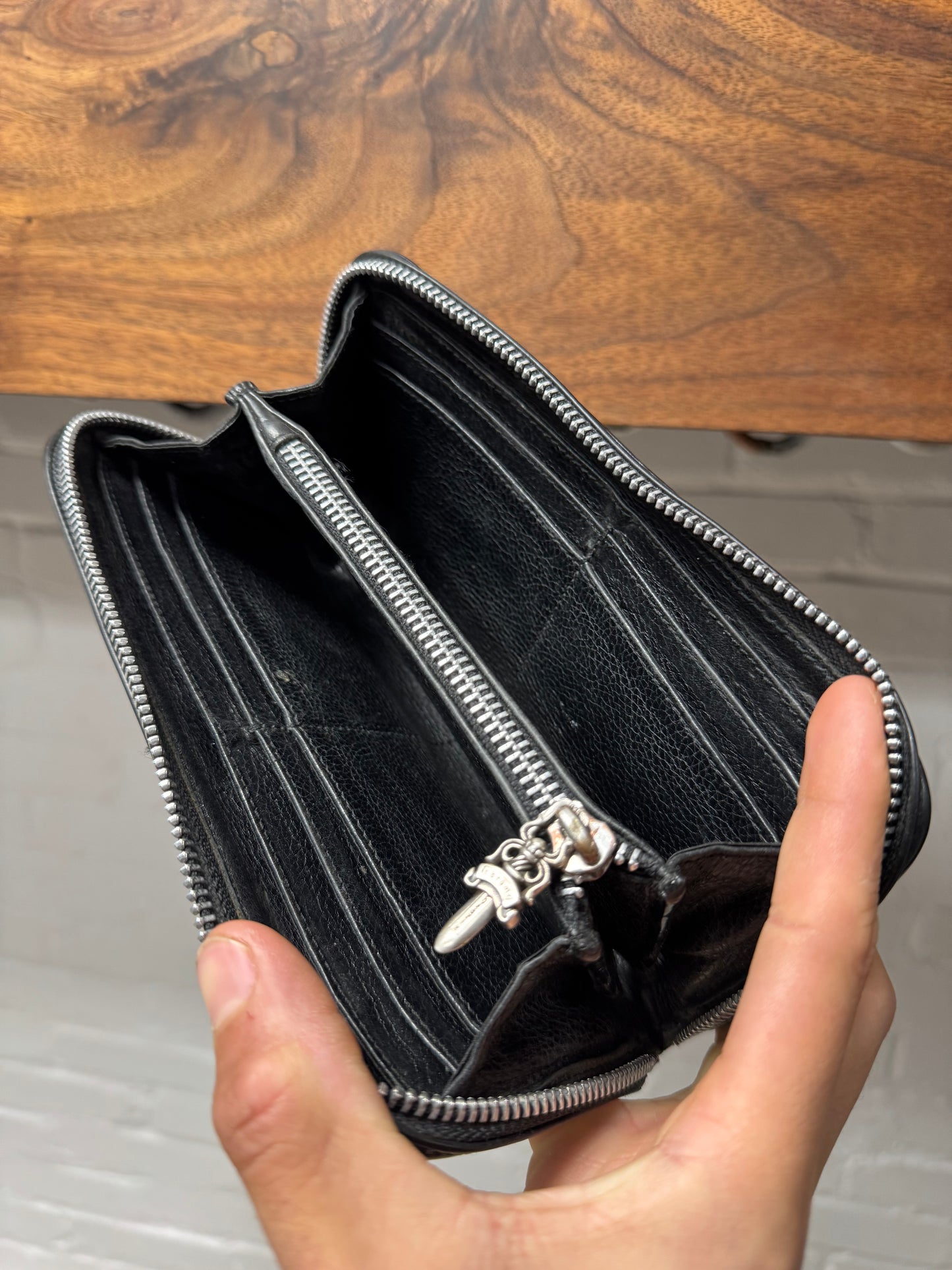 Chrome Hearts ‘Fleur De Lis’ Dagger Zip Black Calfskin Leather Long Wallet