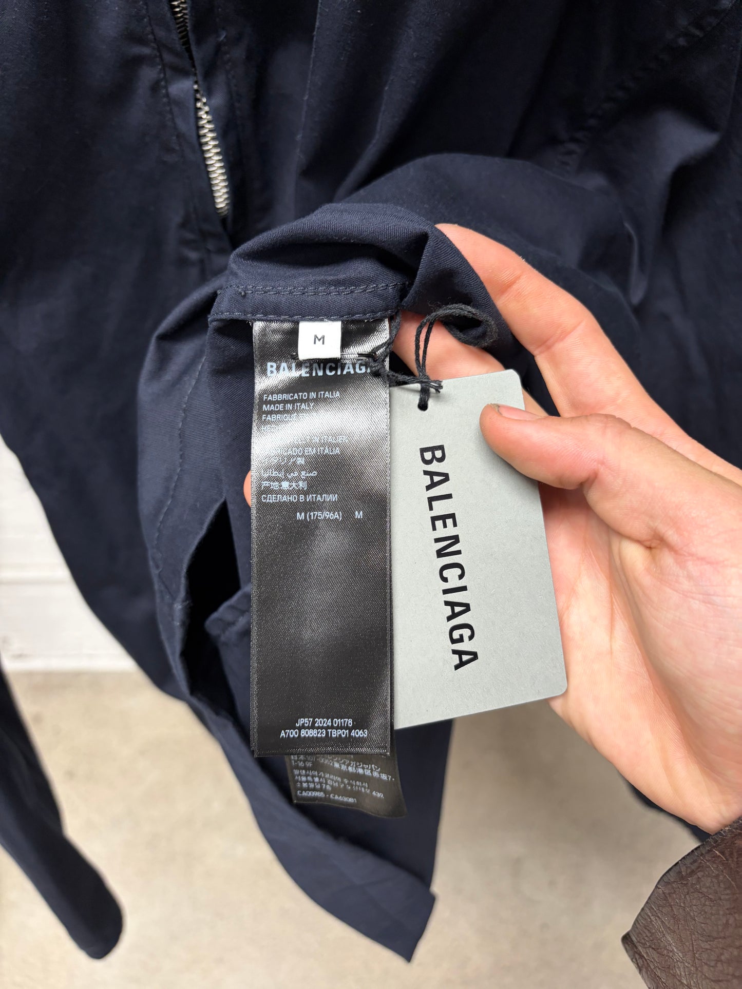 2024 Balenciaga Oversized Navy Blue Cotton Hooded ‘Work Jacket’