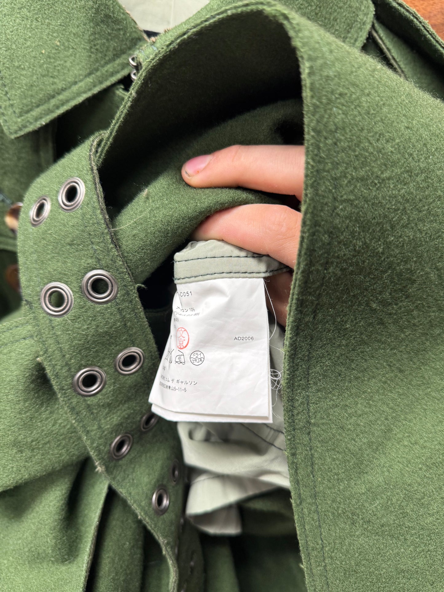 AW2006 Junya Watanabe ‘Taxi Driver’ Distressed Green Wool Trench Coat