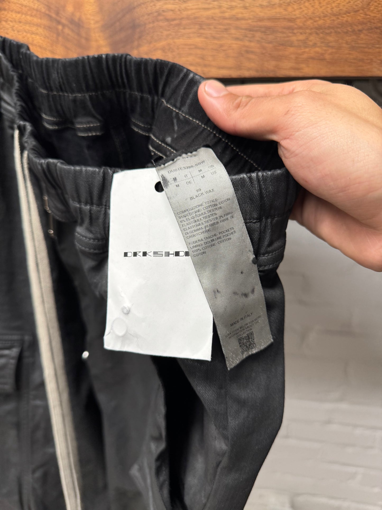 Rick Owens DRKSHDW Waxed Black ‘Cargo Bela’ Wide Leg Pants