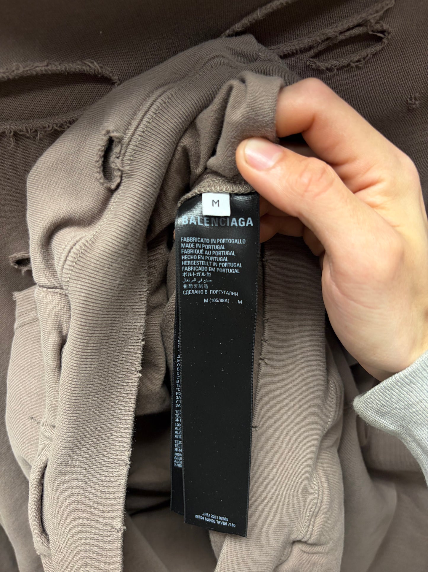2021 Balenciaga ‘Caps’ Destroyed Brown Logo Heavy Cotton Hoodie