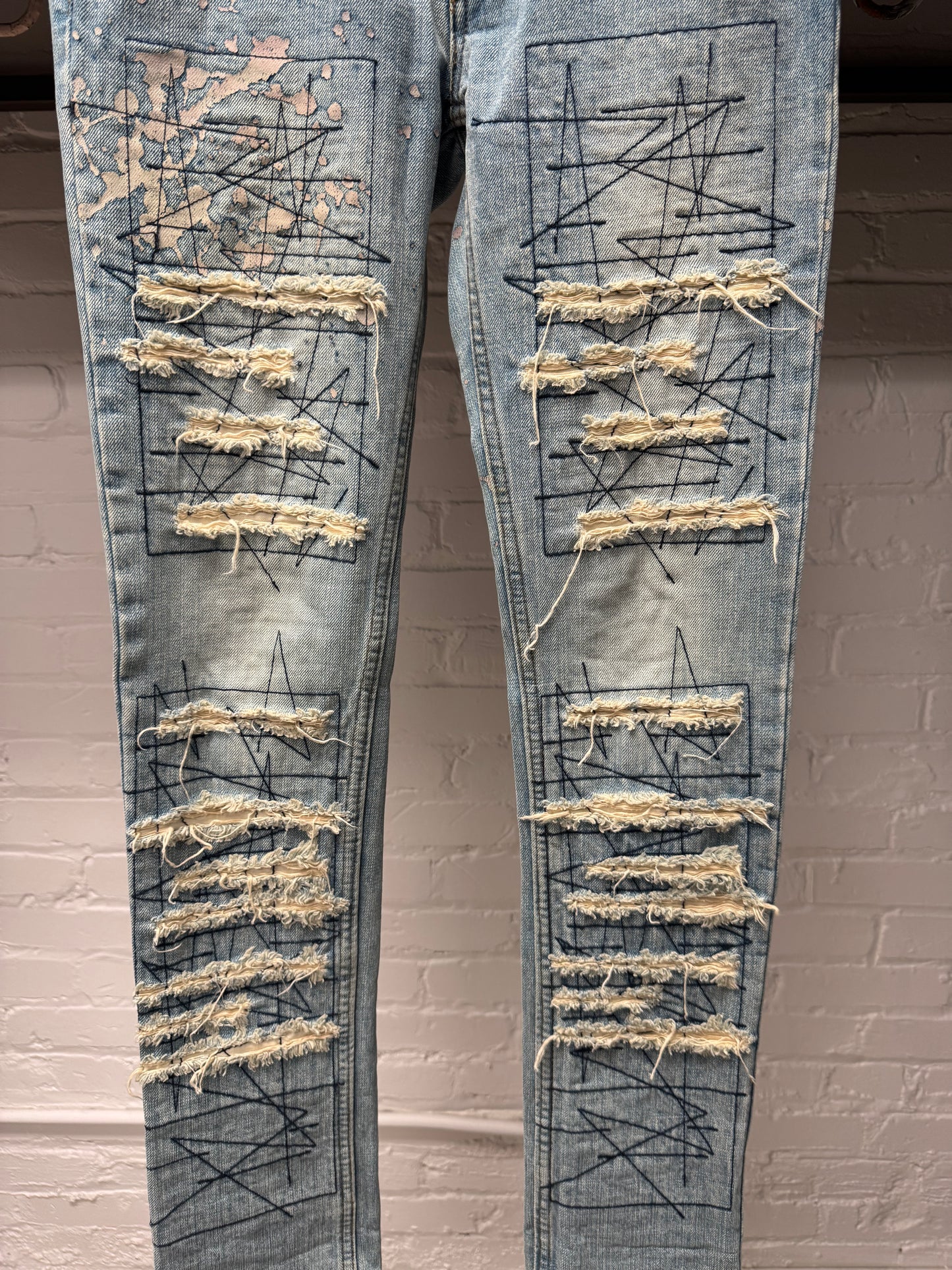 2000s Hysteric Glamour ‘Heavy Distressed’ Light Wash Blue Skinny Jeans