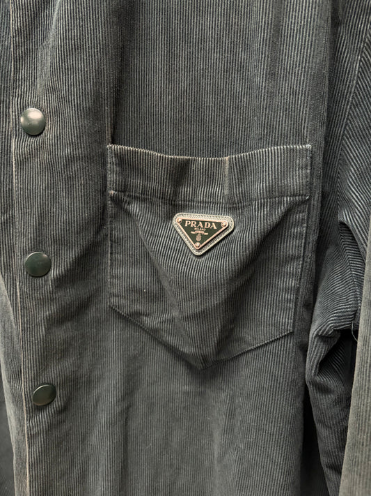 Prada Forest Green Corduroy Button Snap Work Jacket