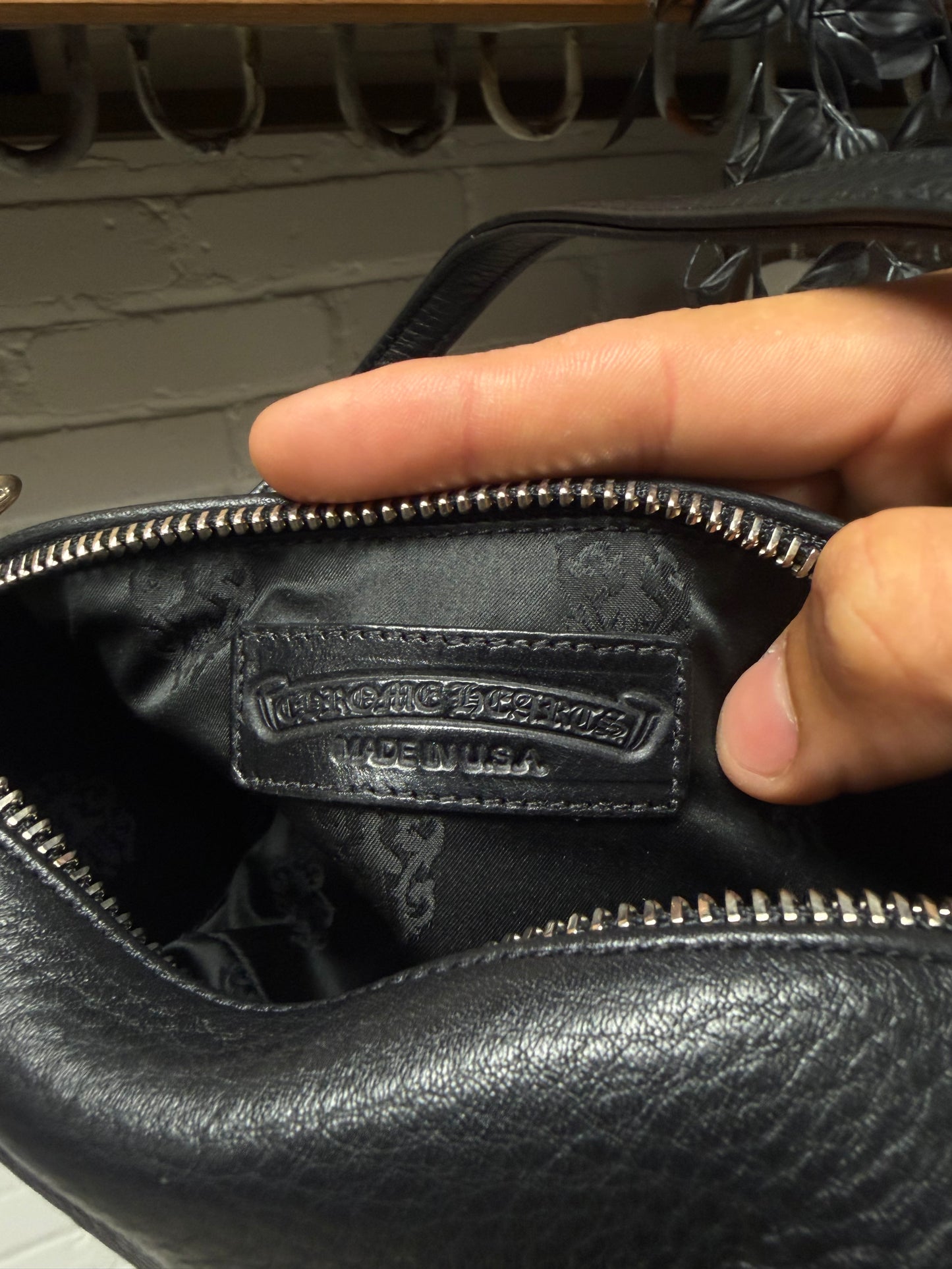 Chrome Hearts ‘Grinds’ Black Leather Cemtery Cross Patch Bag
