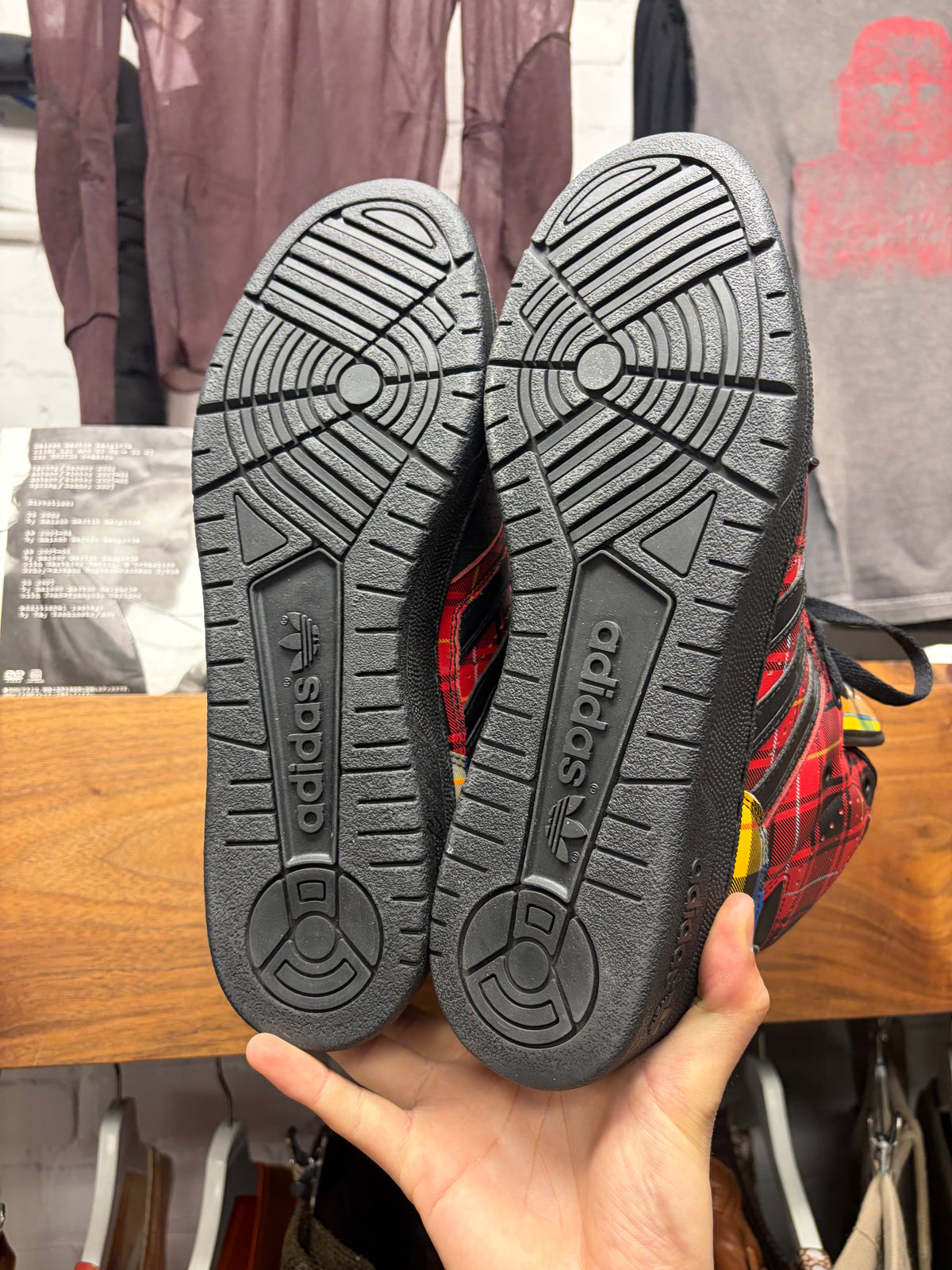 2013 Jeremy Scott x Adidas ‘Instinct’ Plaid Leather High Top Sneakers