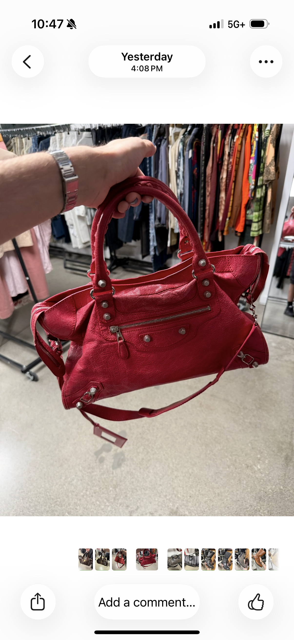 Balenciaga Crimson Red ‘City Bag’ Silver Hardware With Shoulder Strap