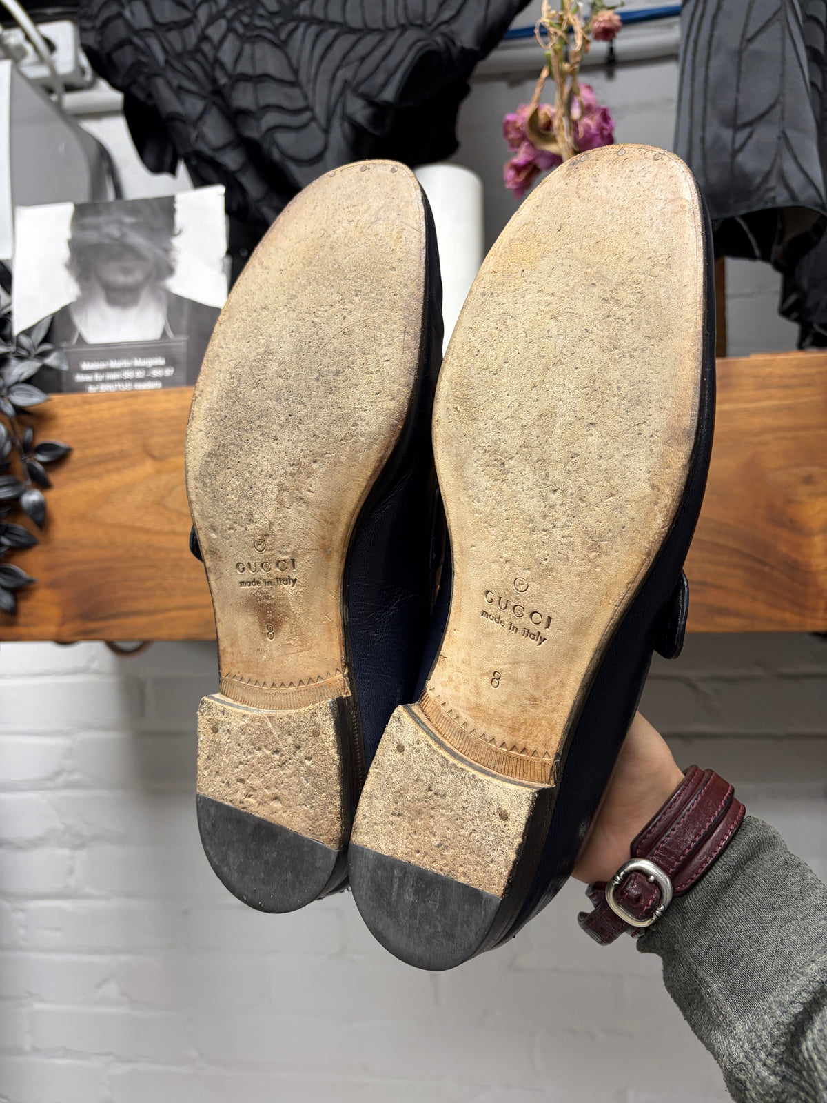 Gucci ‘GG Buckle’ Classic Navy Blue Leather Wood Sole Loafers