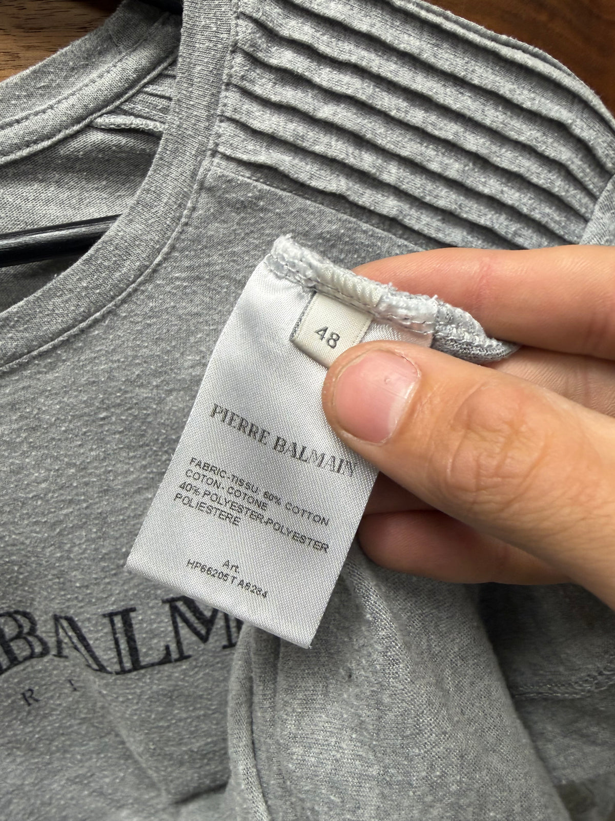 Balmain Ribbed Grey Short Sleeve Logo T-Shirt
