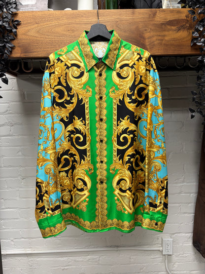 Versace Full Print ‘Baroque Pattern’ Silk Button Up Shirt