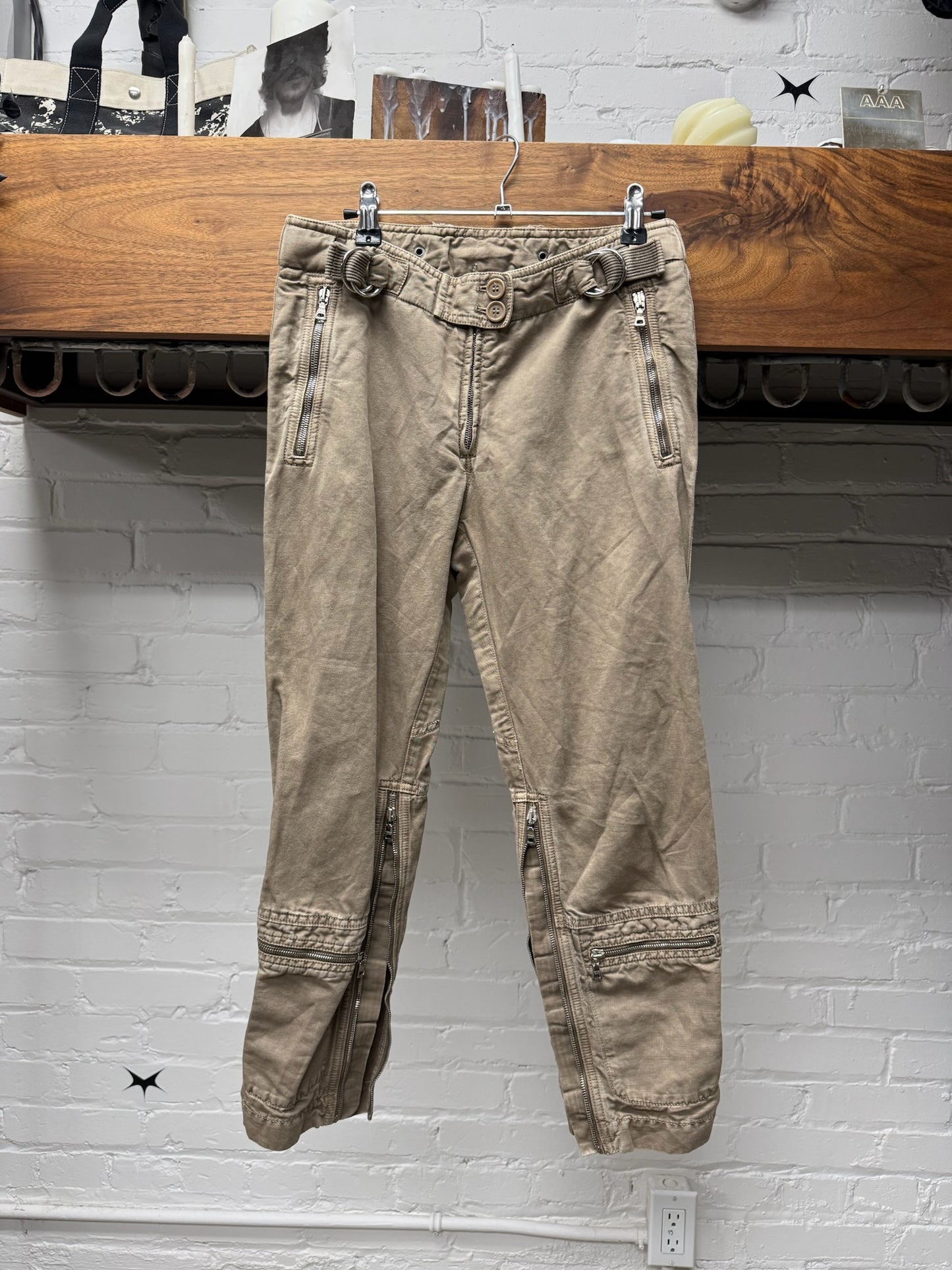 2000s Prada Light Brown Capri Cropped Military Pants
