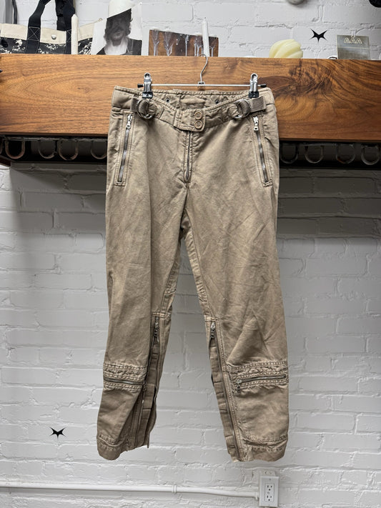 2000s Prada Light Brown Capri Cropped Military Pants