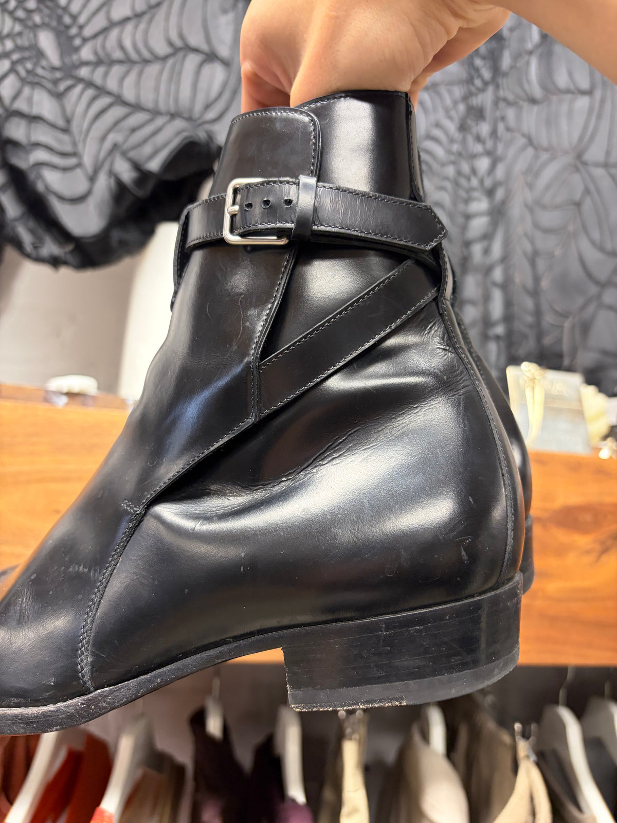 Saint Laurent ‘Jodhpur’ Black Patent Leather Pointed Toe Chelsea Boots