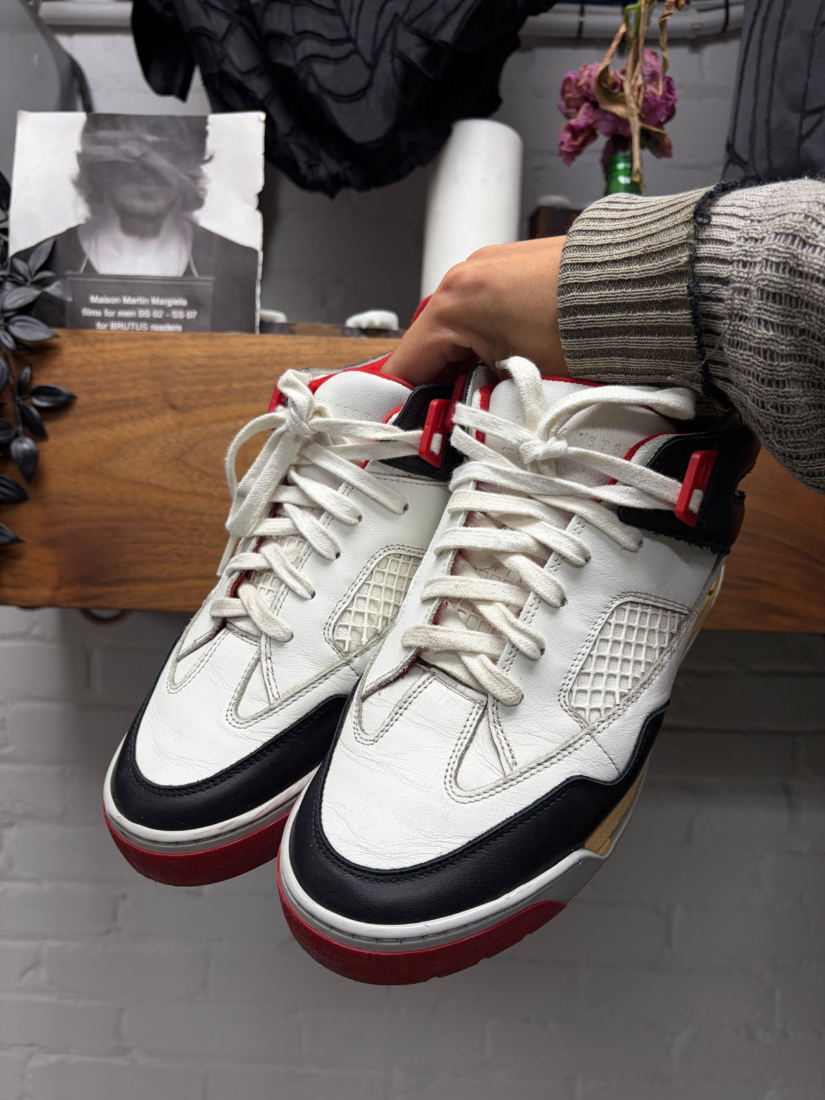 Maison Margiela ‘DDSTK’ White/Red Leather High Top Sneakers