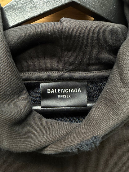 AW2024 Balenciaga ‘No Logo’ Distressed Black Pullover Hoodie