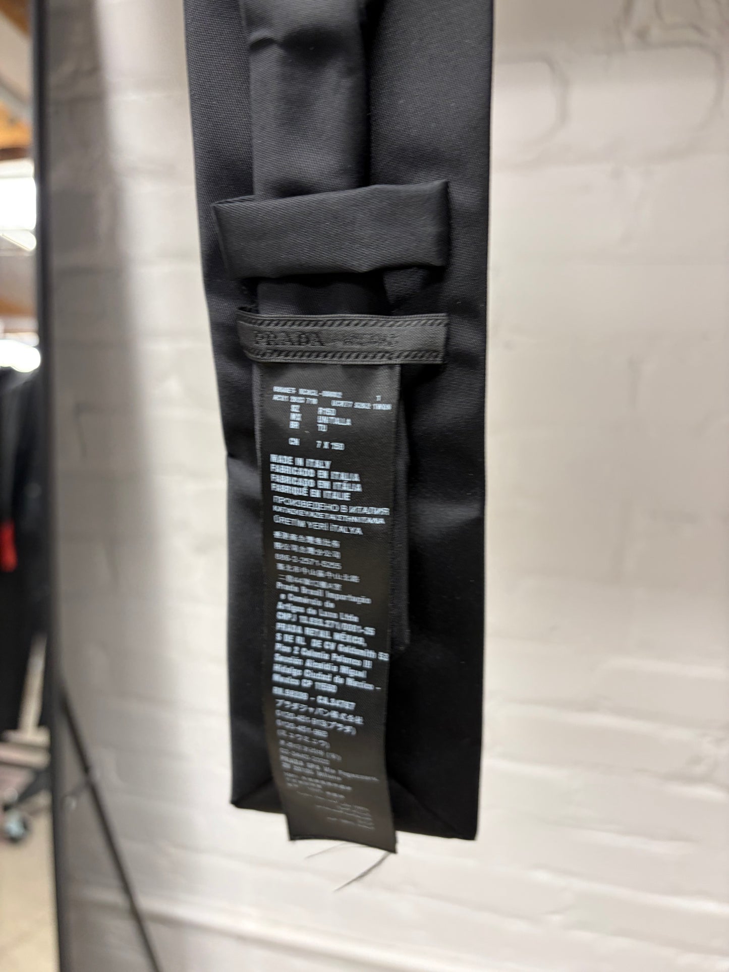 Prada ‘Saffiano’ Embossed Logo Black Nylon Tie