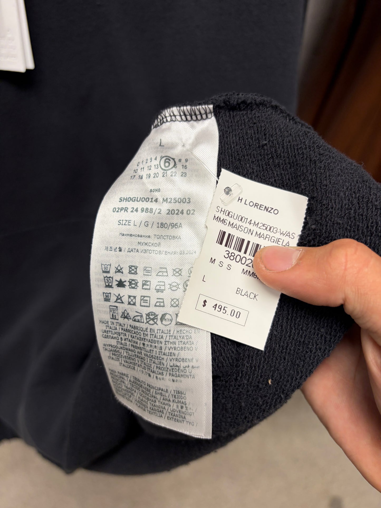 2024 Maison Margiela Distressed Black Raw Hem Embroidered Logo ‘Baseball Sleeve’ Sweatshirt