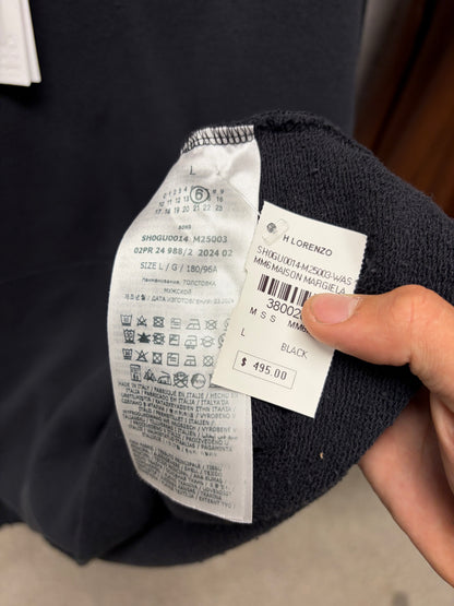 2024 Maison Margiela Distressed Black Raw Hem Embroidered Logo ‘Baseball Sleeve’ Sweatshirt