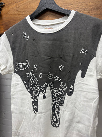 Kapital ‘Paisley Drip’ Black Bandana Print White Graphic T-Shirt