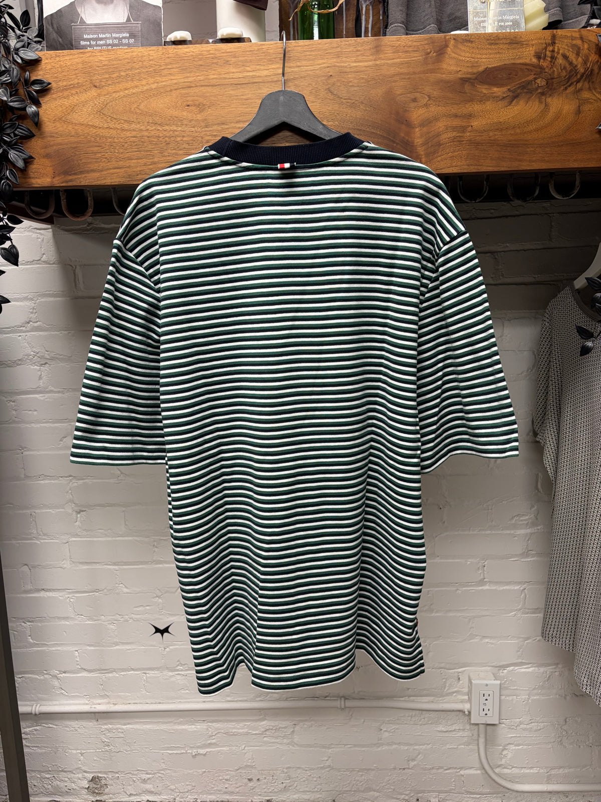 Thom Browne Green/White Patch Logo ‘Ringer’ Short Sleeve Shirt
