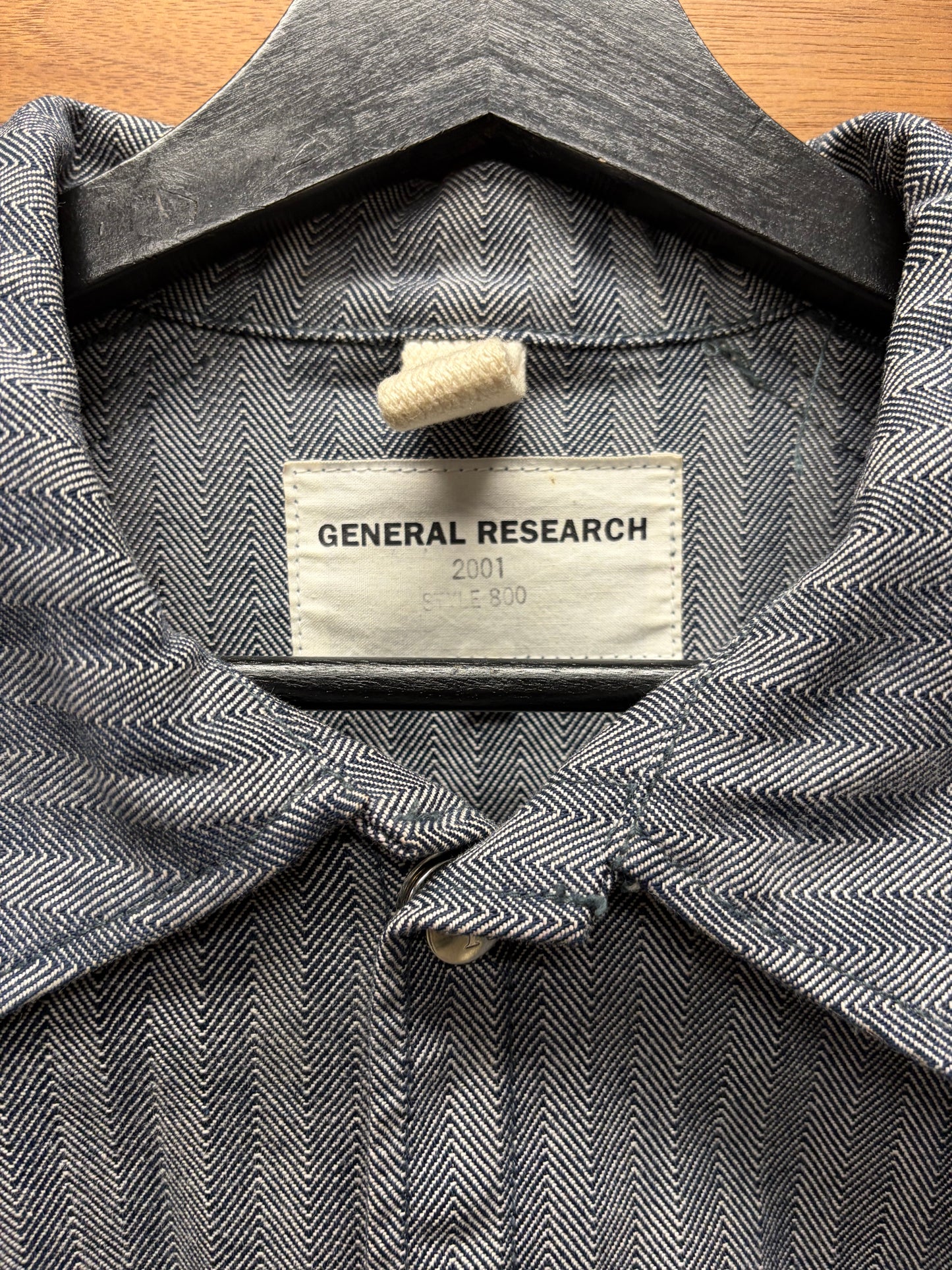 2001 General Research Pinstripe Denim Workwear Jacket with Cream Accents