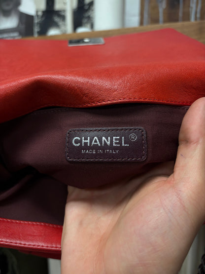 Chanel ‘Studded’ Red Quilted Leather Medium Boy Bag with Chain Crossbody Strap