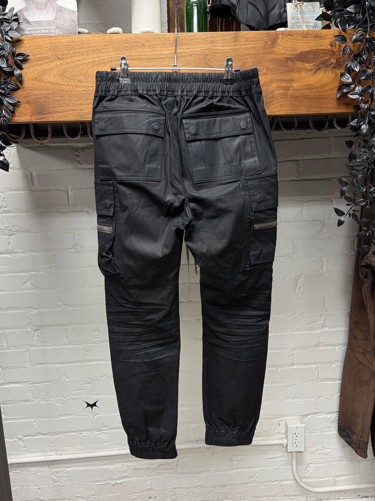 SS2022 Rick Owens ‘Fogachine’ Black Nylon Drawstring Cargo Joggers