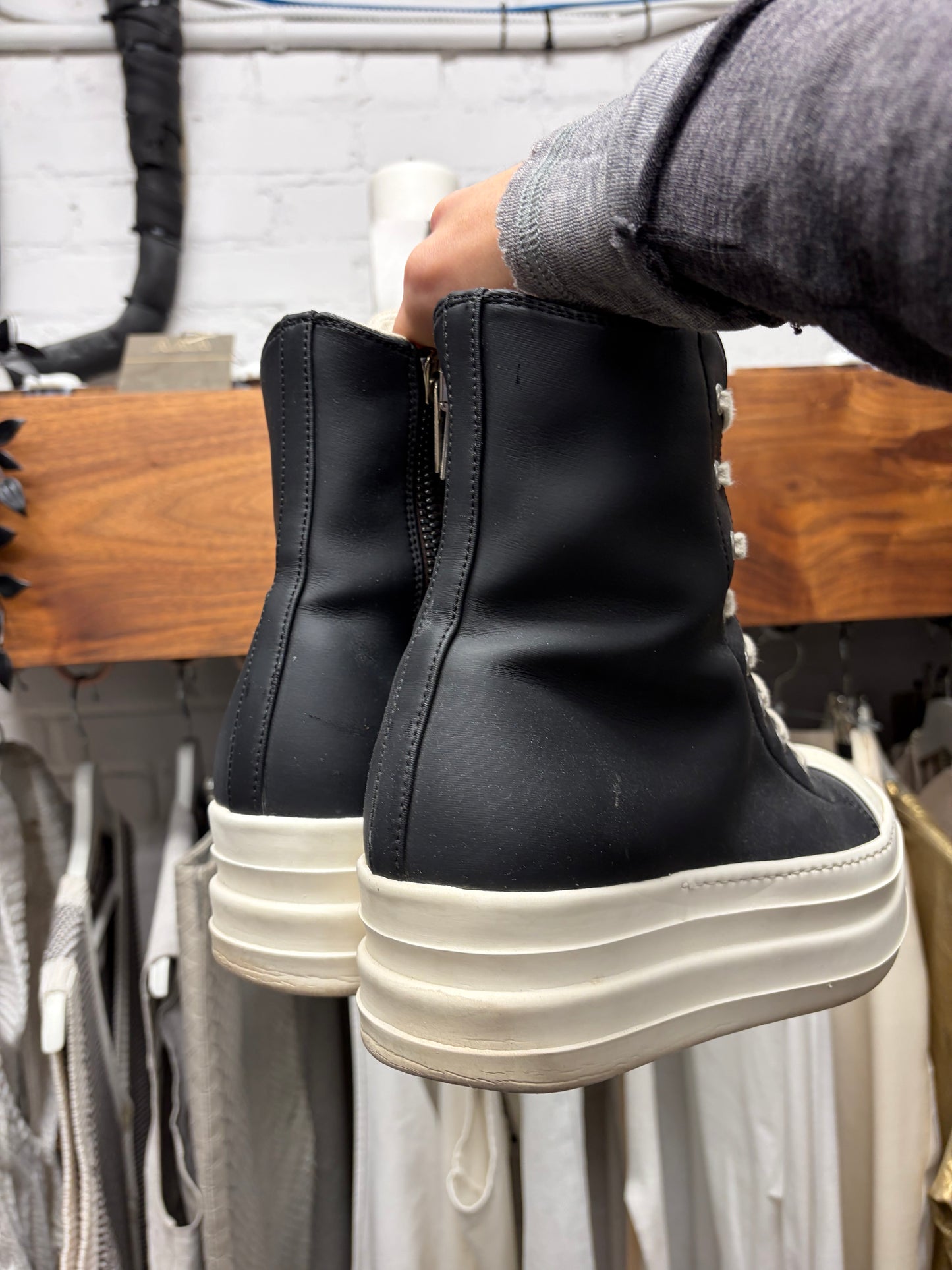Rick Owens ‘Double Bumper’ Leather High Top Ramones