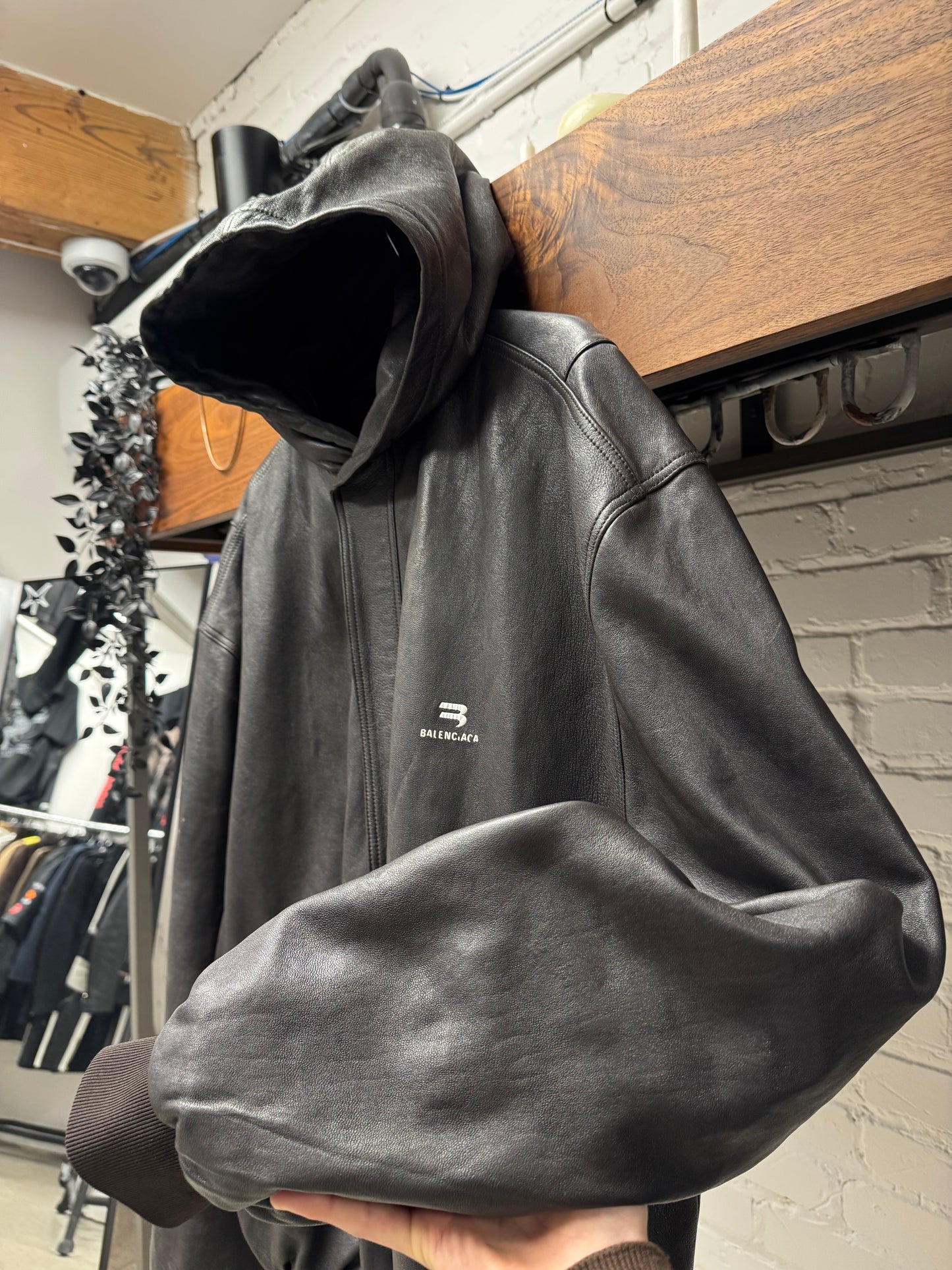 2022 Balenciaga ‘Taxi’ Brown Hooded Leather Jacket