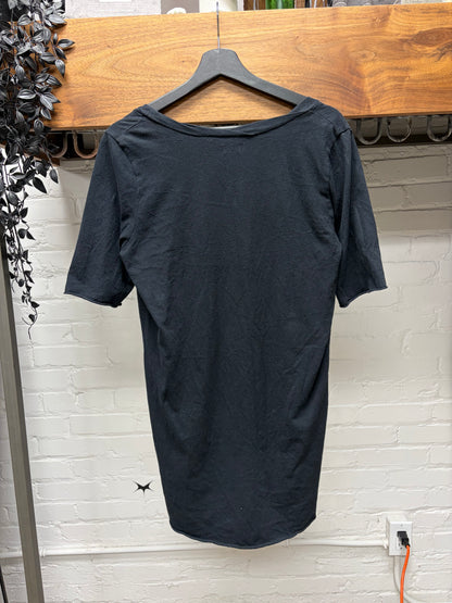 L.G.B. ‘Twisted Collar’ Black Cotton Scoop Neck Short Sleeve Shirt