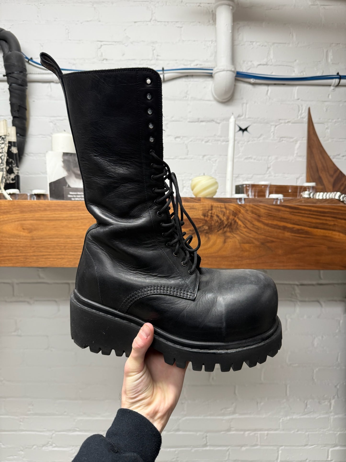 AW2024 Balenciaga Runway Leather ‘Stomper’ High Cut Combat Boots